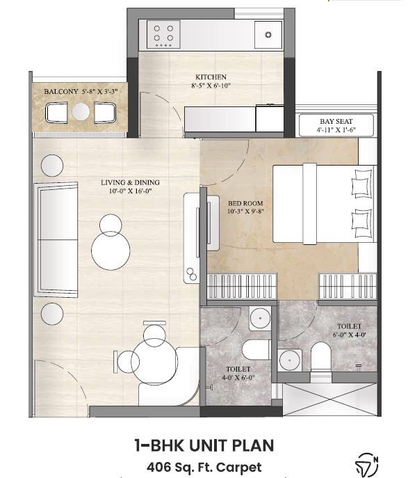 Starwing Liv Max Unit plan - 406 sq.ft.