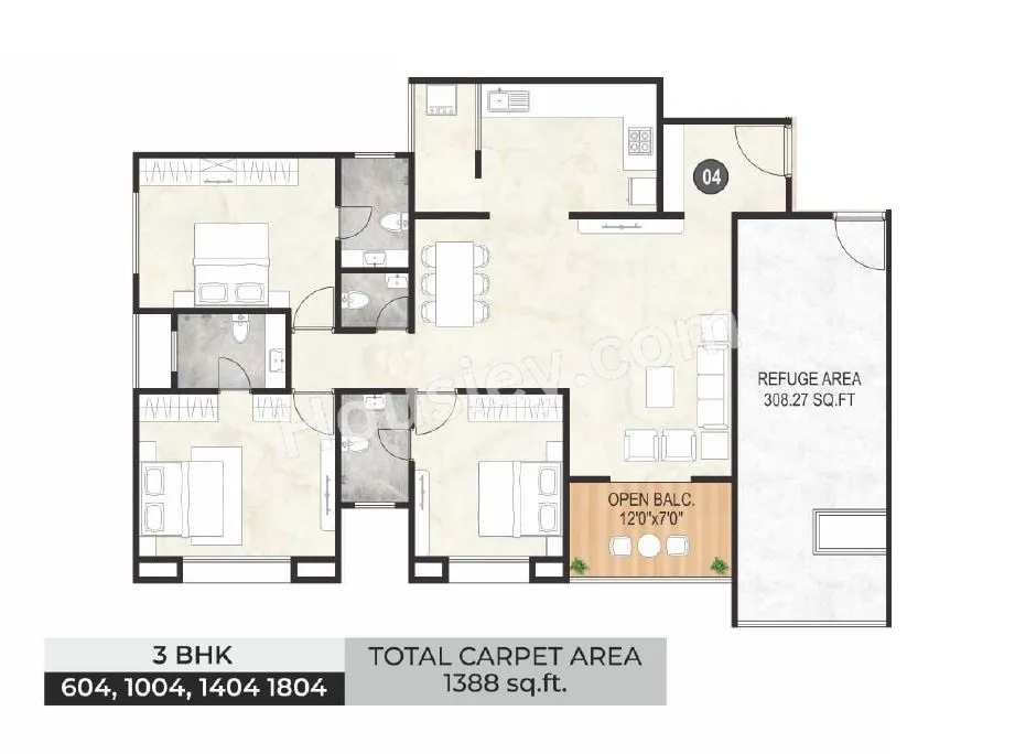 Sukhwani Celaeno Unit plan - 1388 sq.ft.