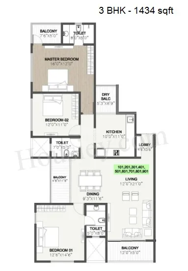 Sukhwani Euphoria Unit plan - 1434 sq.ft.