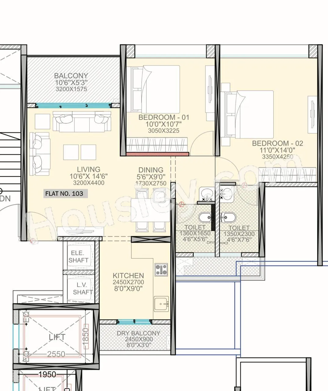 Sukhwani Kingsley Unit plan - 737 sq.ft.