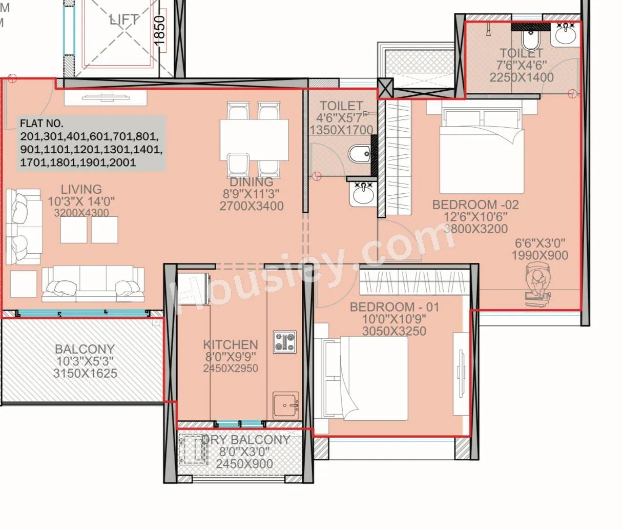 Sukhwani Kingsley Unit plan - 785 sq.ft.