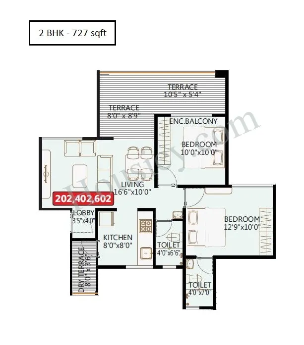 Sukhwani Nysa Unit plan - 727 sq.ft.