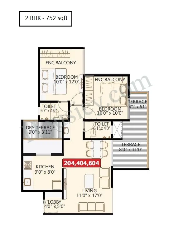 Sukhwani Nysa Unit plan - 752 sq.ft.