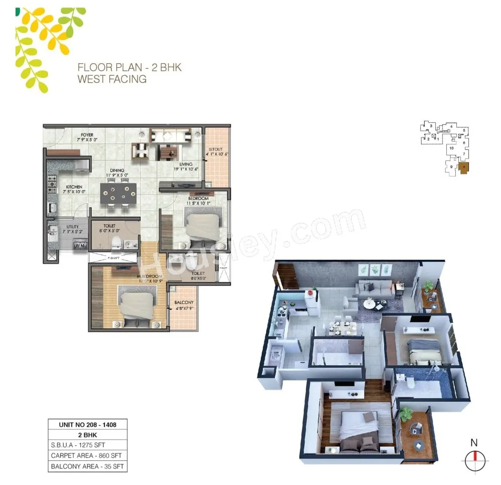 Sumadhura Sushantham Unit plan - 879 sq.ft.