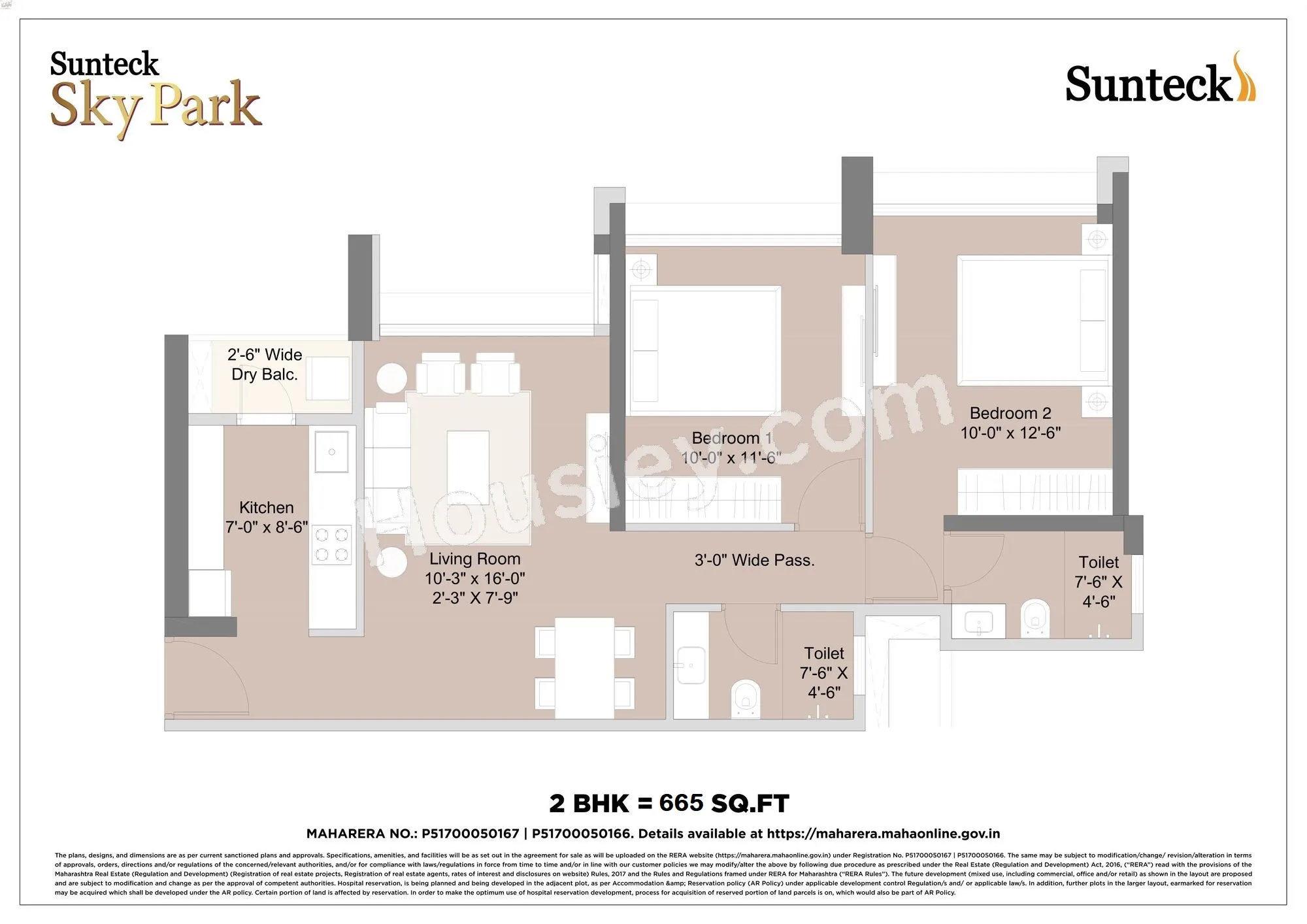 Sunteck Sky Park Unit plan - 665 sq.ft.
