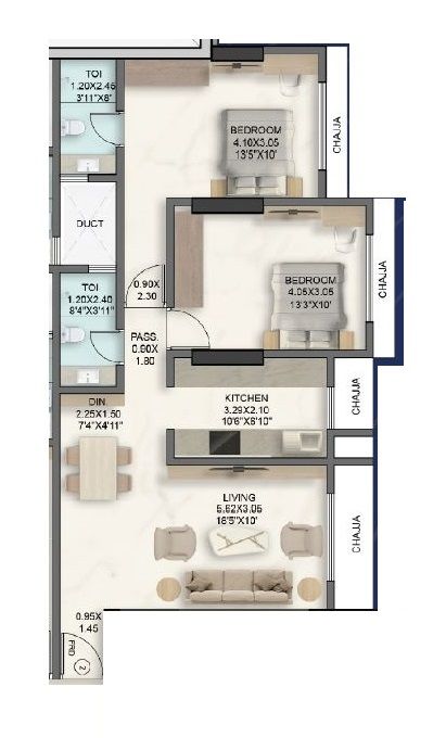 Sushanku 37 Avenue Unit plan - 709 sq.ft.