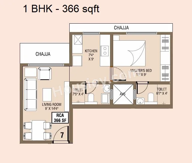 Swastik Coral Unit plan - 366 sq.ft.