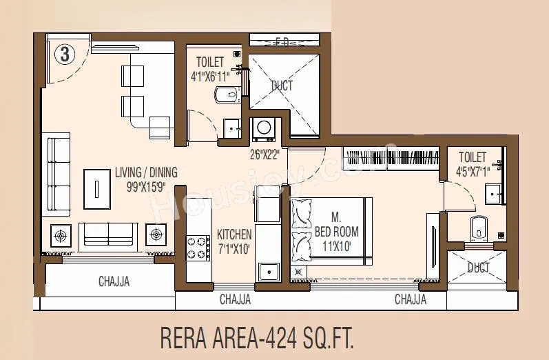Swastik Platinum Unit plan - 424 sq.ft.