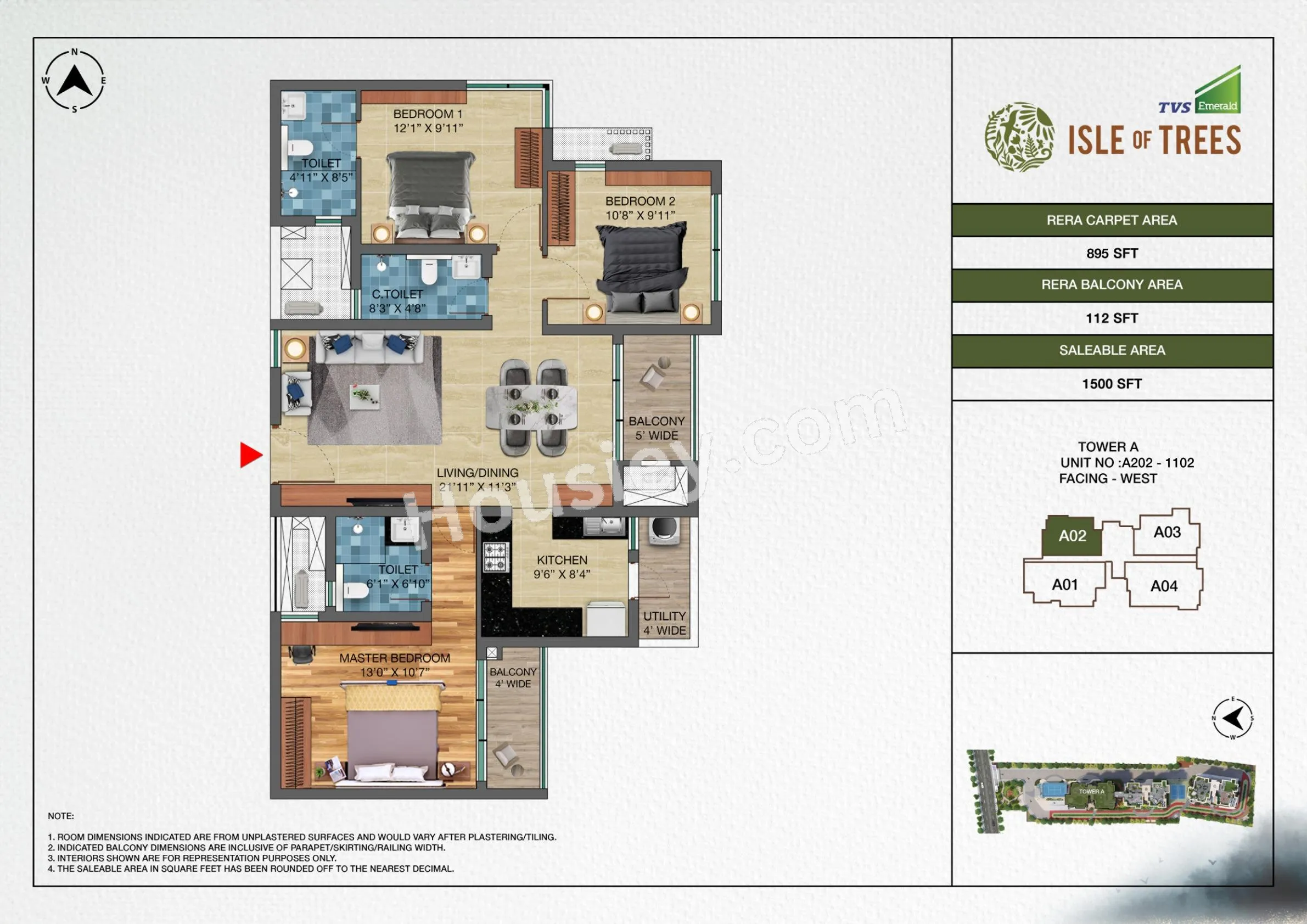 TVS Isle Of Trees Unit plan - 1005 sq.ft.