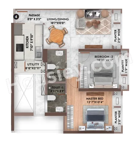 T Bhimjyani The Verraton Unit plan - 840 sq.ft.