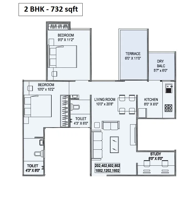 Teerth Avila Unit plan - 738 sq.ft.