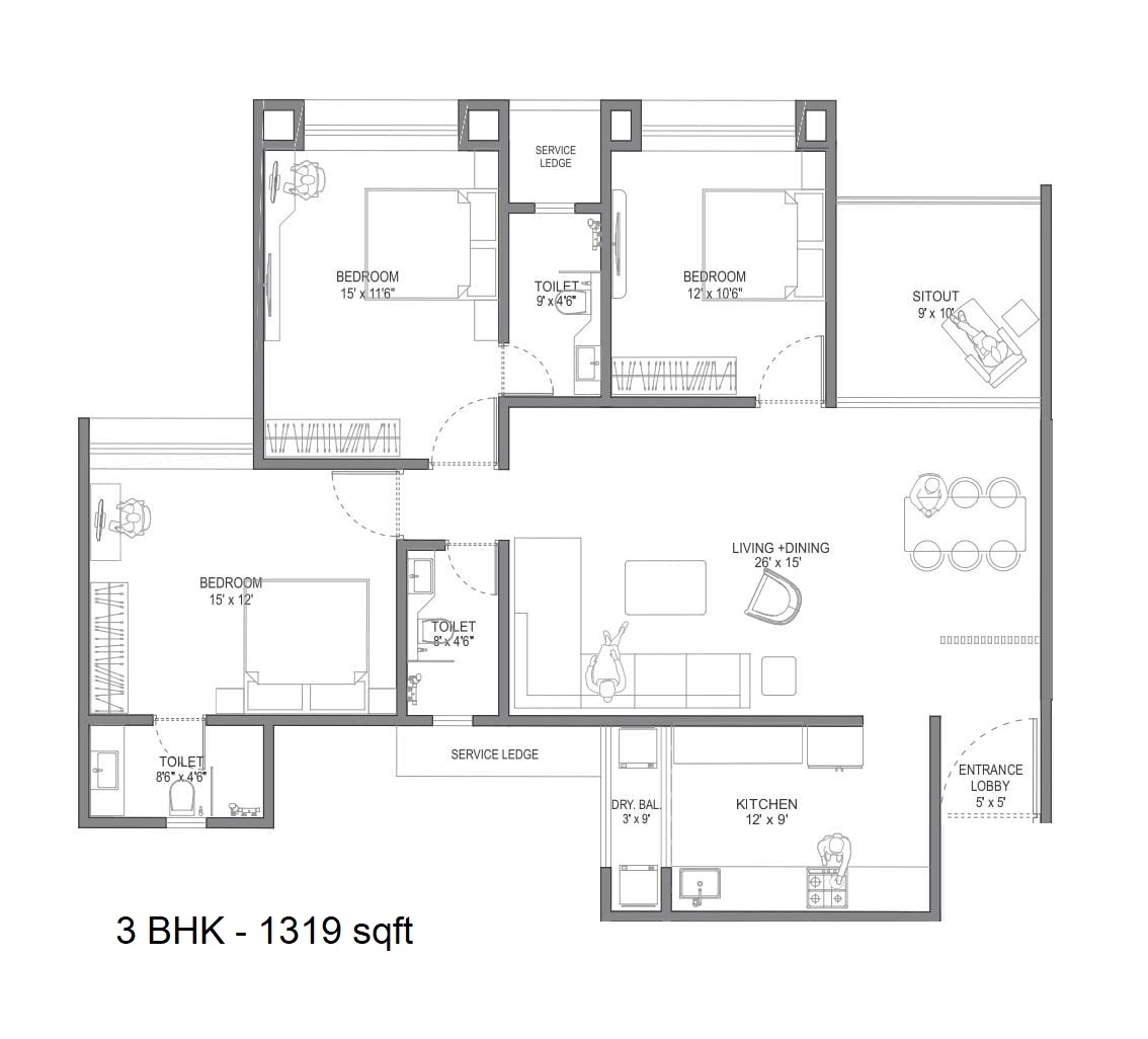 Primespace The Address Unit plan - 1319 sq.ft.