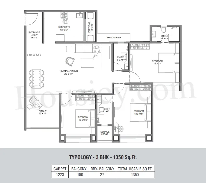 Primespace The Address Unit plan - 1350 sq.ft.