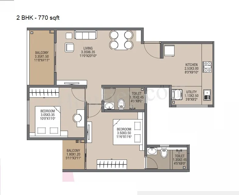 Akanksha The Camelia Unit plan - 770 sq.ft.