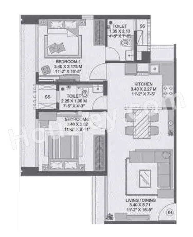 The Canvas Residences Unit plan - 616 sq.ft.