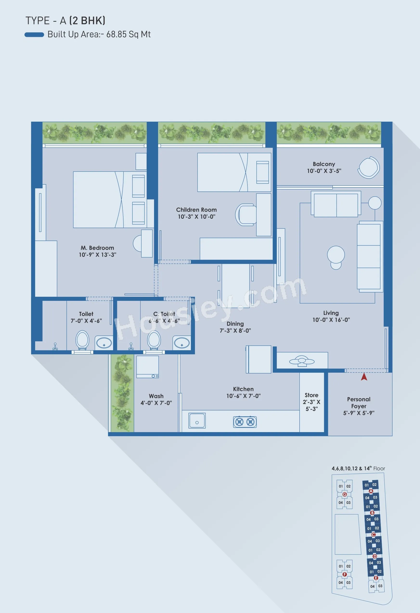 The Green Parmeshwar Unit plan - 738 sq.ft.