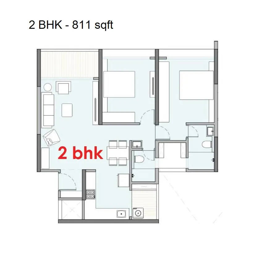 Pristine Tranquil Garden Unit plan - 811 sq.ft.