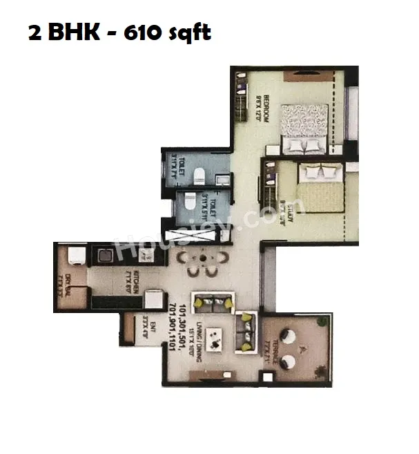 Jhala Tranquility Annexe Unit plan - 610 sq.ft.