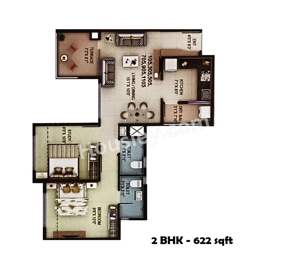 Jhala Tranquility Annexe Unit plan - 622 sq.ft.