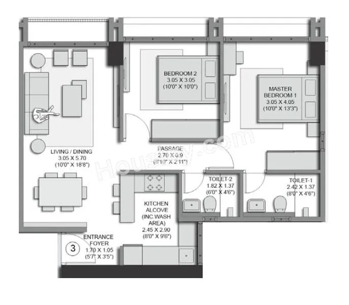 Transcon House Of Fame Unit plan - 625 sq.ft.