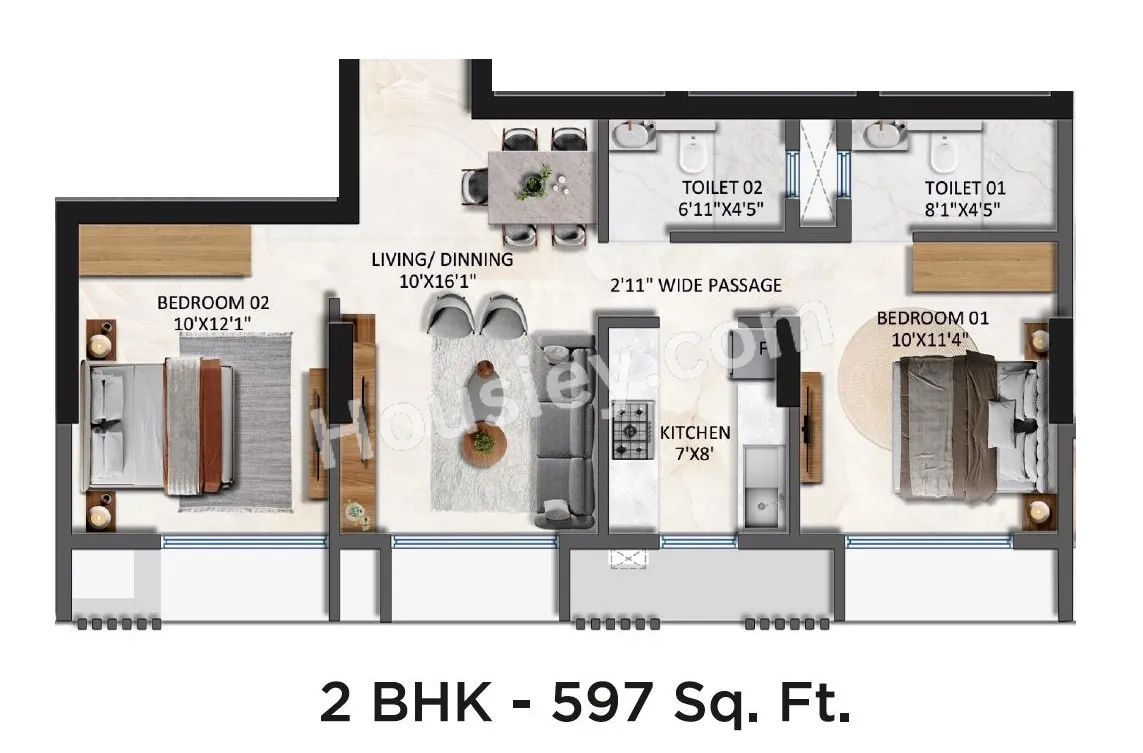 Transcon Silver Bay Unit plan - 597 sq.ft.