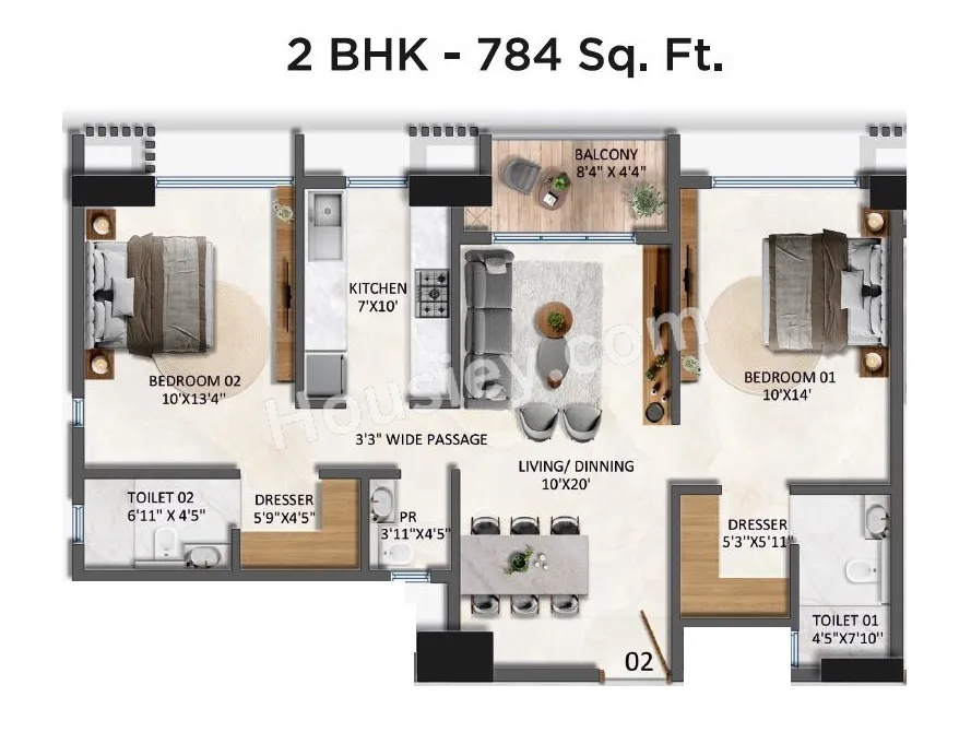 Transcon Silver Bay Unit plan - 784 sq.ft.