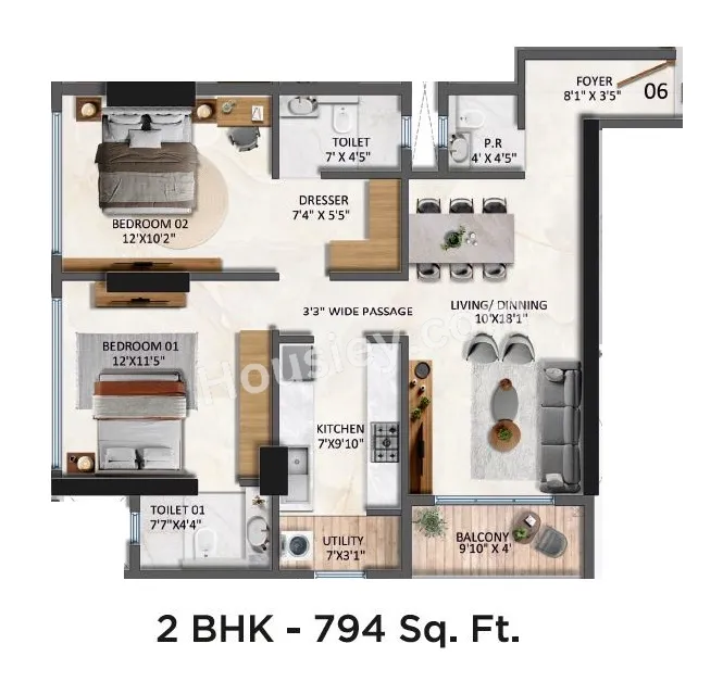 Transcon Silver Bay Unit plan - 794 sq.ft.