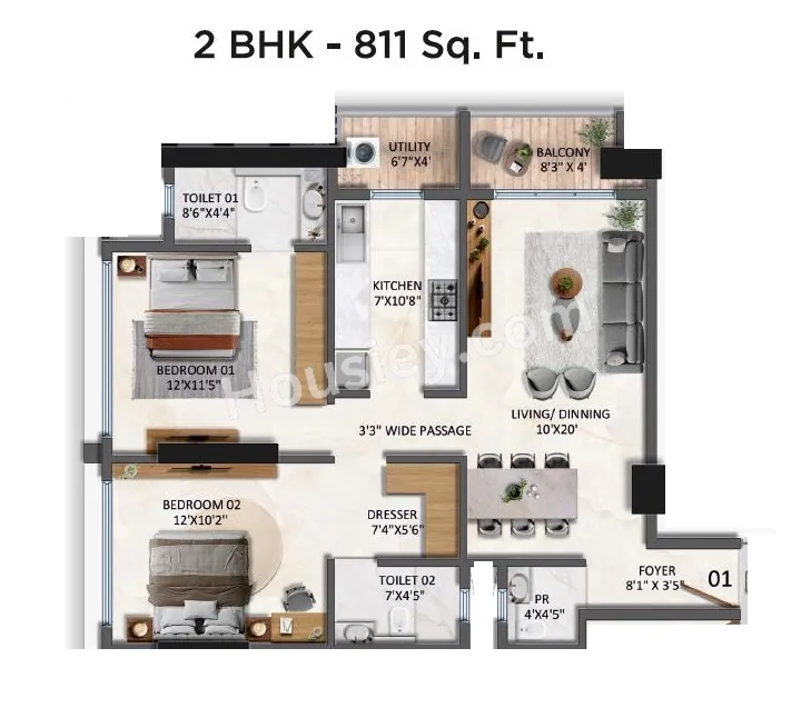 Transcon Silver Bay Unit plan - 811 sq.ft.