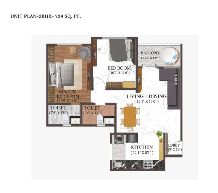 Triaa Elysia Unit plan - 729 sq.ft.