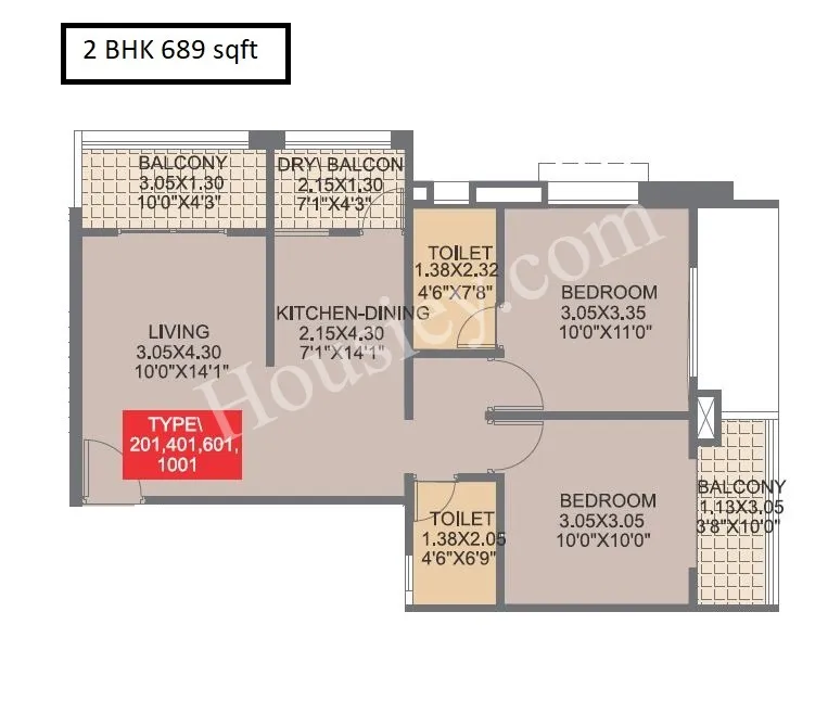 Yashoda Trident 9 Unit plan - 689 sq.ft.