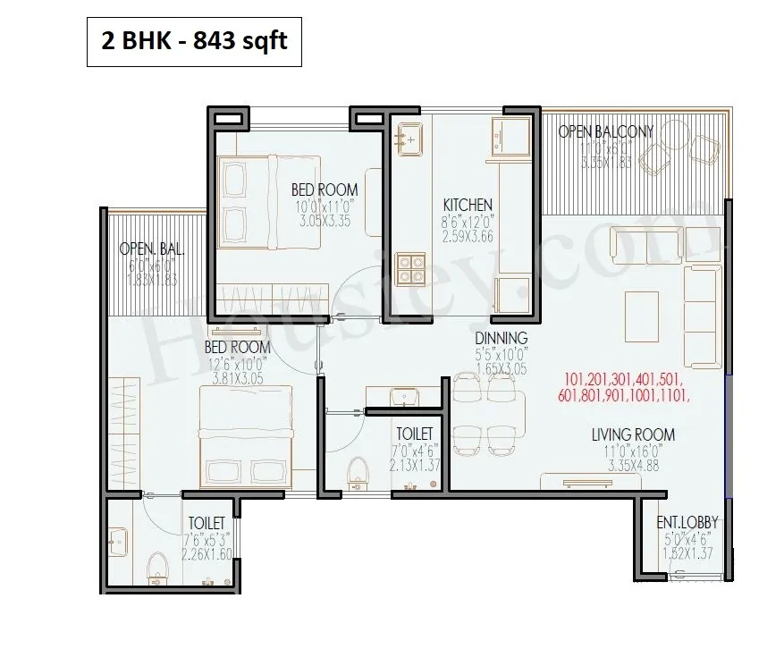 Trio Alpha Unit plan - 843 sq.ft.
