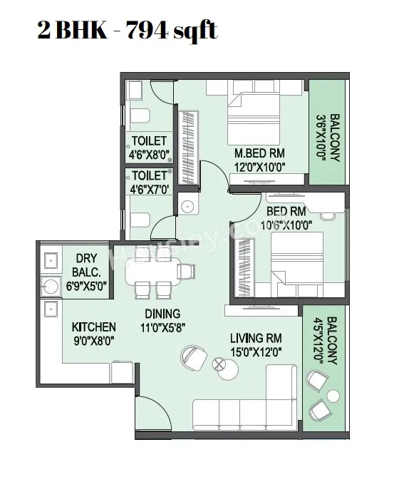 Uday Royal Park Unit plan - 794 sq.ft.
