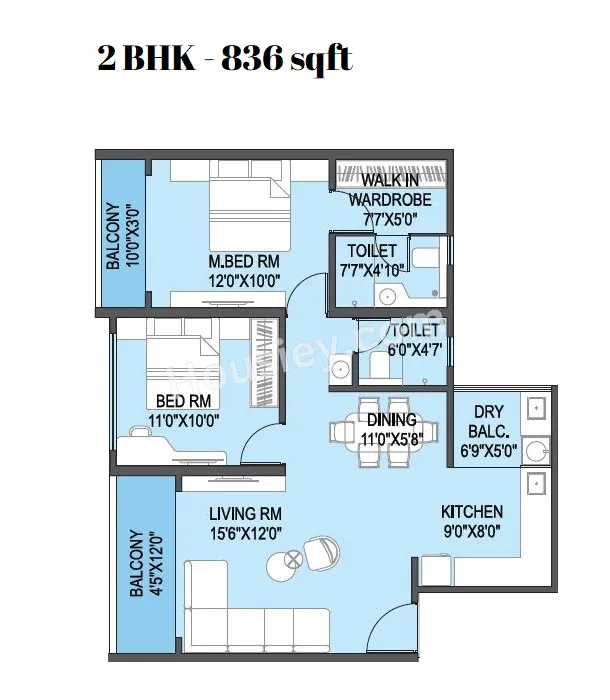 Uday Royal Park Unit plan - 836 sq.ft.