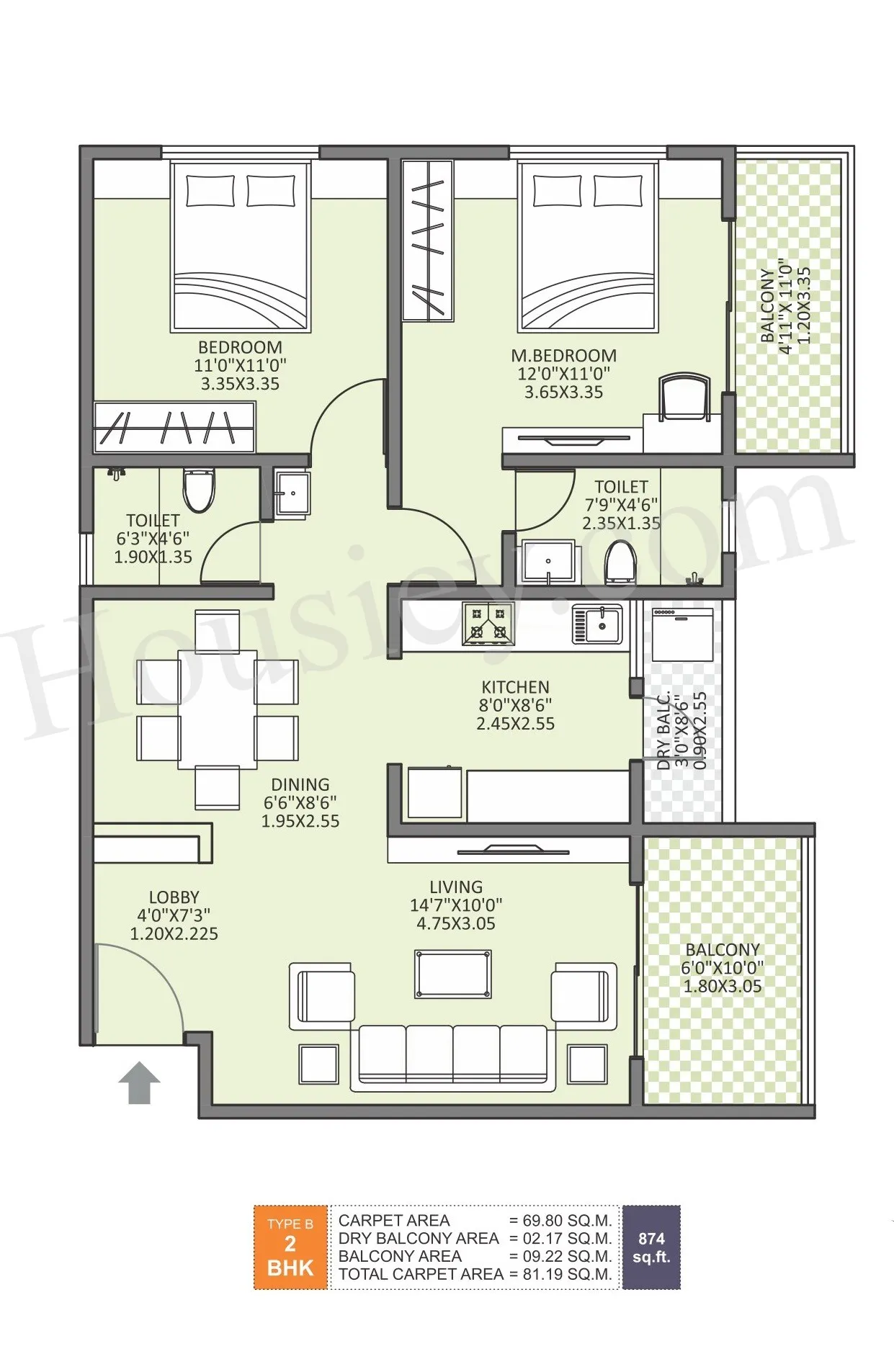 Unicorn Nisarg Belrose Unit plan - 874 sq.ft.