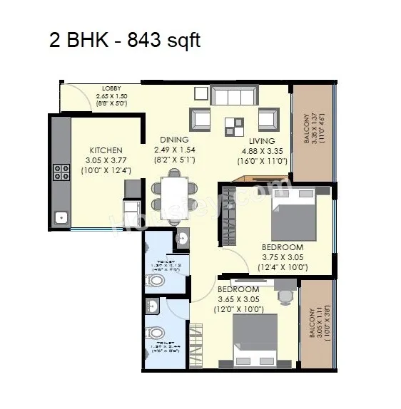 Unique Legacy Imperia Unit plan - 843 sq.ft.