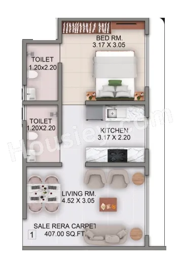 Urjha Liberty Heights Unit plan - 408 sq.ft.