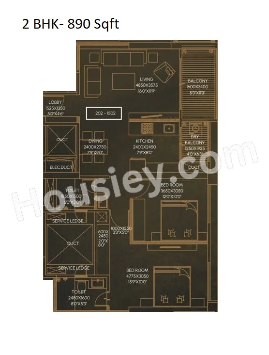 V MOND Vivencia Unit plan - 890 sq.ft.