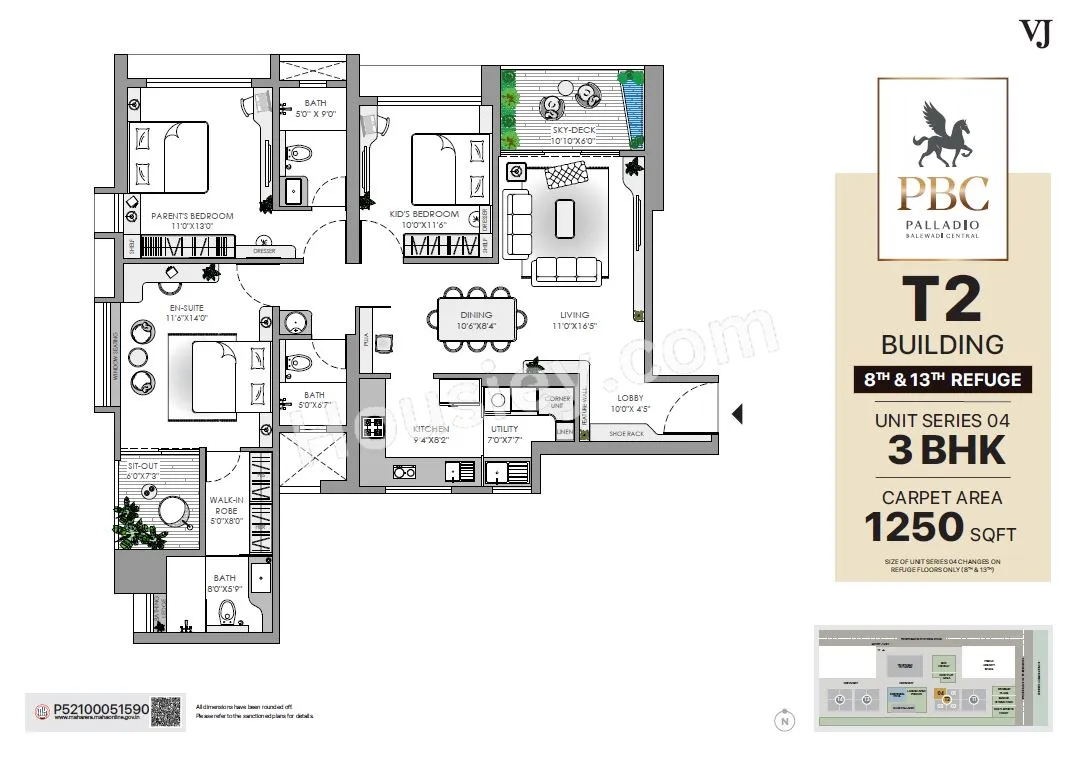 VJ Palladio Balewadi Central Unit plan - 1250 sq.ft.