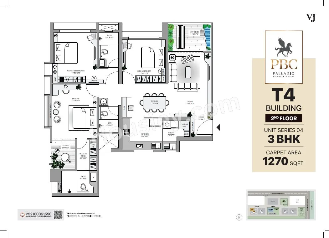 VJ Palladio Balewadi Central Unit plan - 1270 sq.ft.