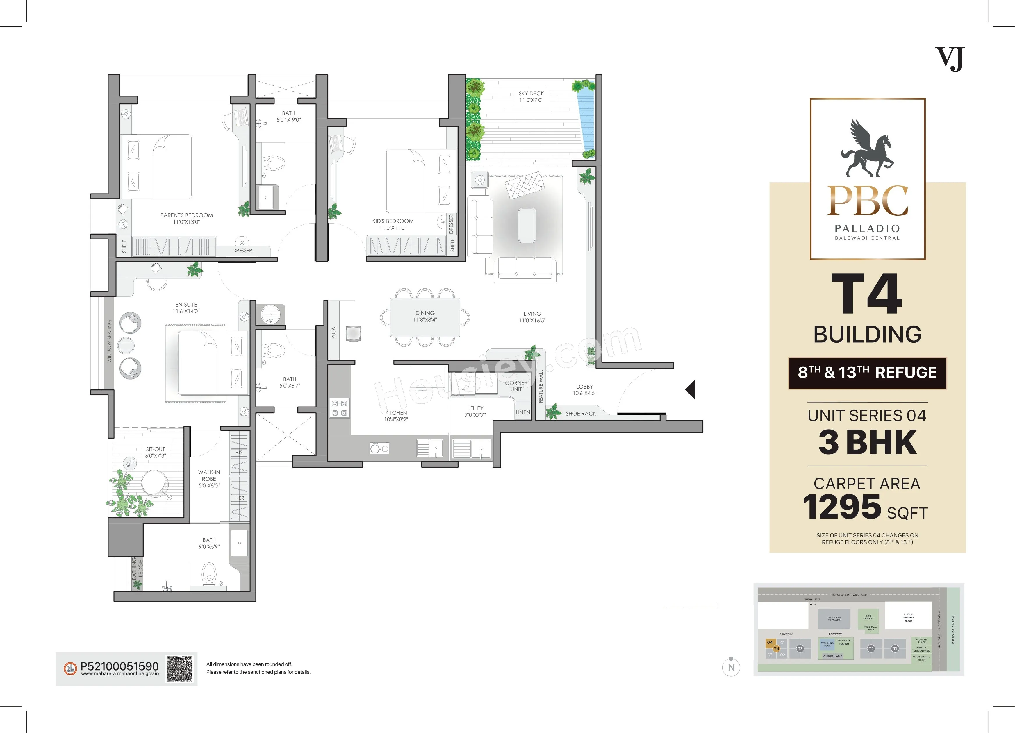 VJ Palladio Balewadi Central Unit plan - 1295 sq.ft.