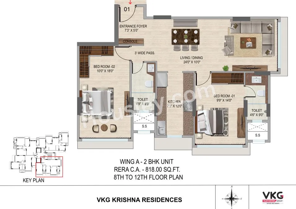 VKG Krishna Residences Unit plan - 818 sq.ft.