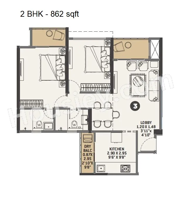 VTP Cielo Unit plan - 862 sq.ft.