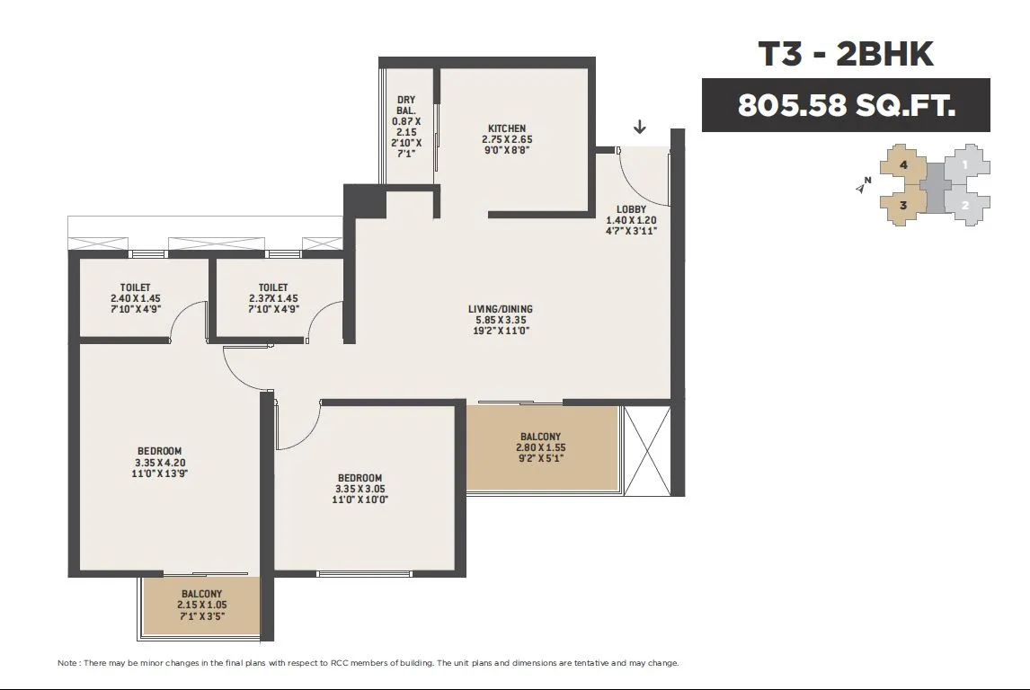 VTP Dolce Vita Unit plan - 805 sq.ft.