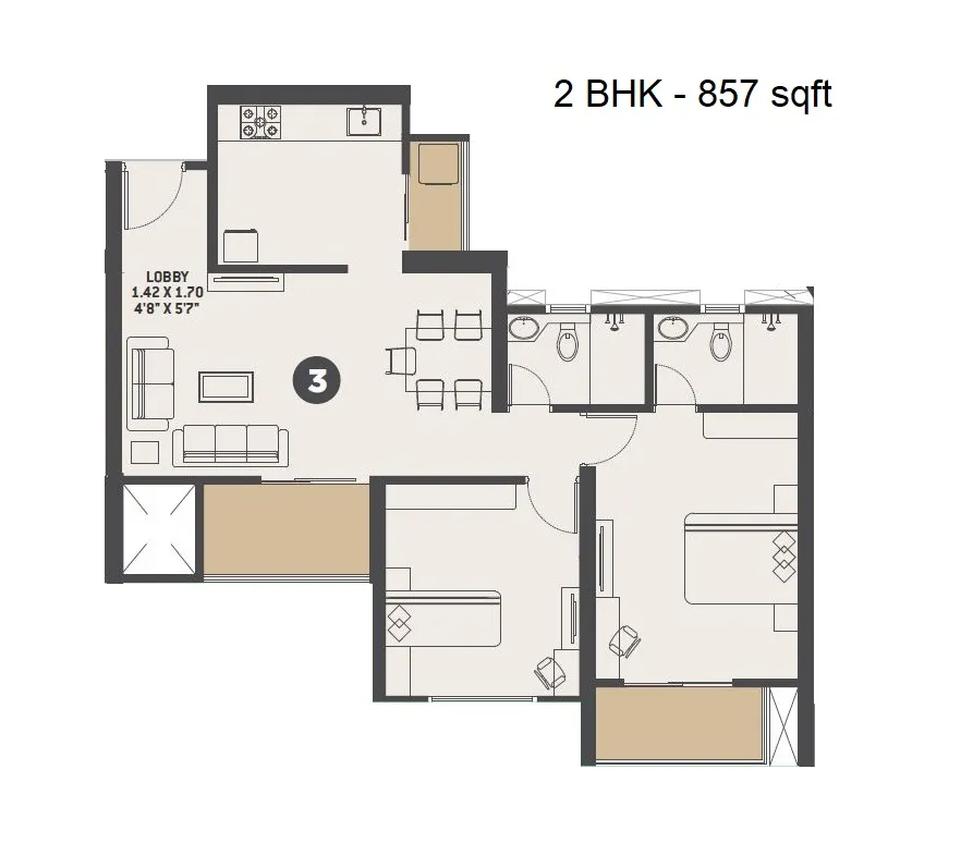 VTP Dolce Vita Unit plan - 857 sq.ft.
