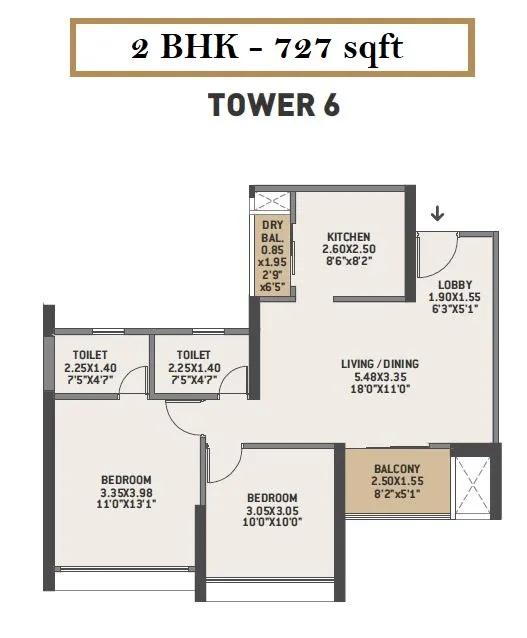 VTP Earth One Unit plan - 727 sq.ft.
