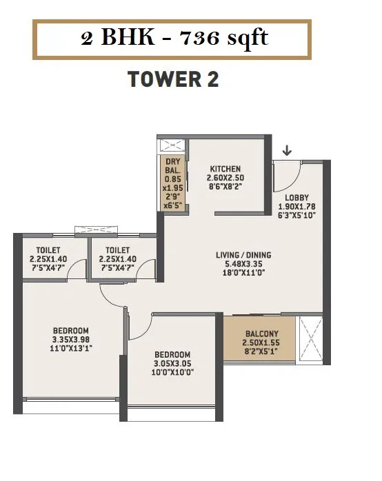 VTP Earth One Unit plan - 736 sq.ft.