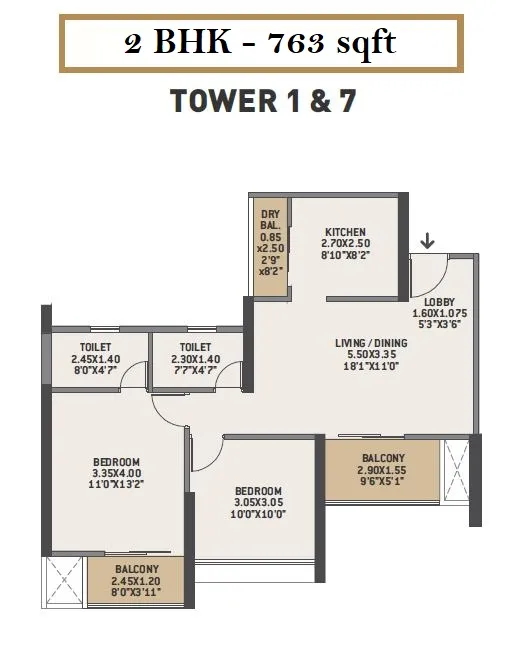 VTP Earth One Unit plan - 763 sq.ft.