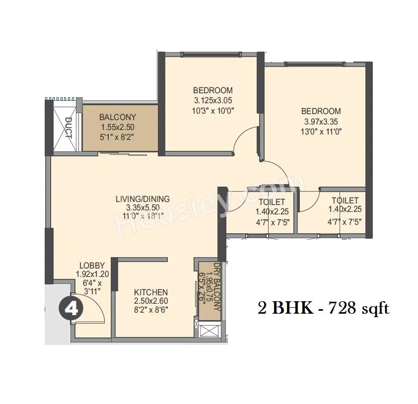 VTP Sierra Unit plan - 728 sq.ft.
