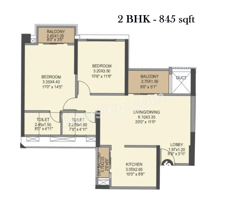 VTP Sierra Unit plan - 845 sq.ft.