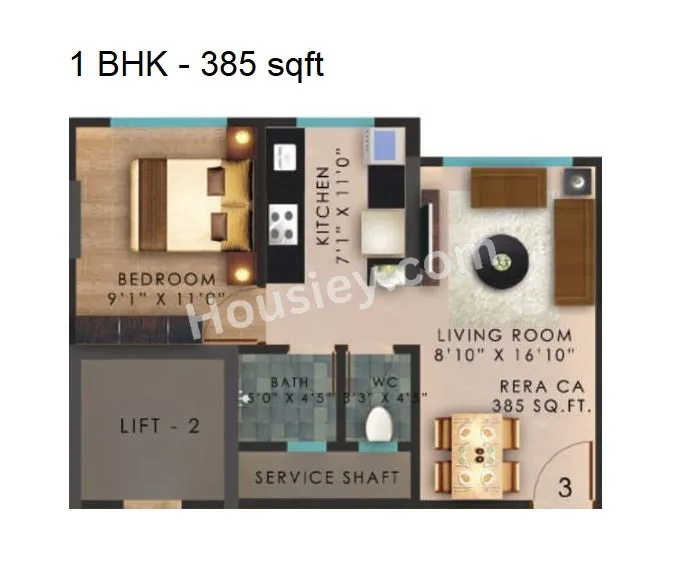 Vaibhavlaxmi Central Park Unit plan - 385 sq.ft.